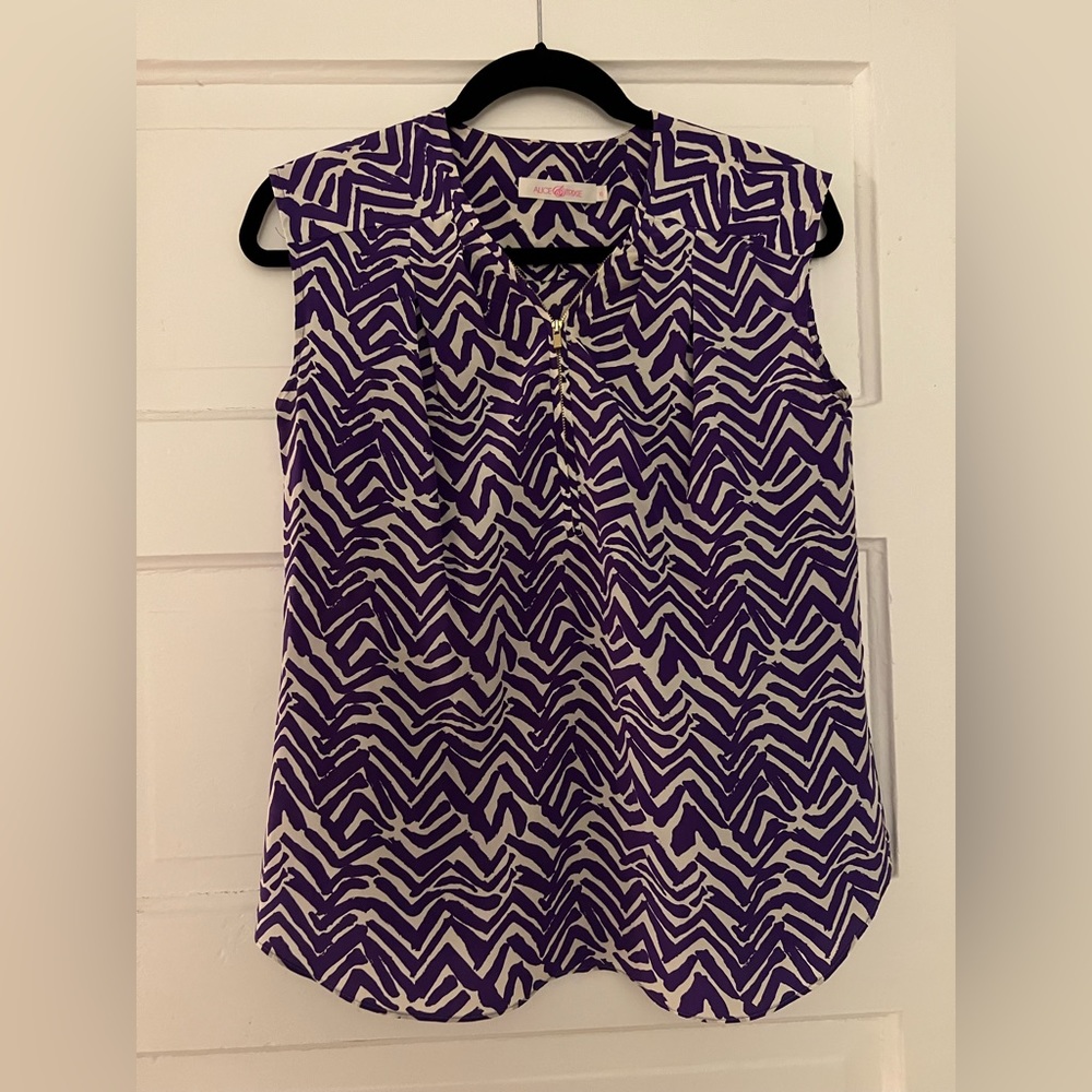 Purple and White Silk Blouse